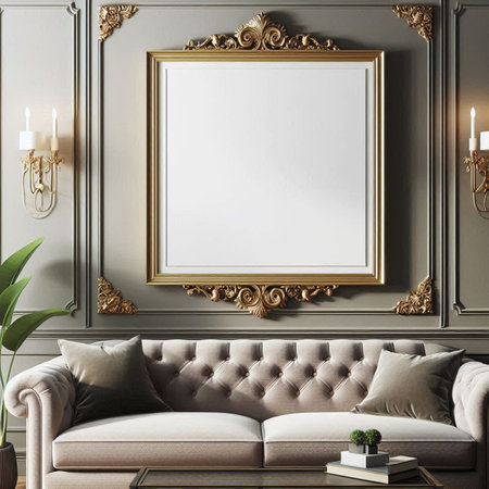 Mock up poster frame in classic interior background, 3d render illustrationの写真素材