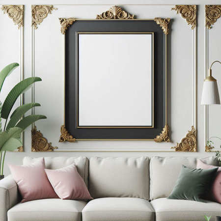Mock up poster frame in classic interior background, 3d render illustrationの写真素材