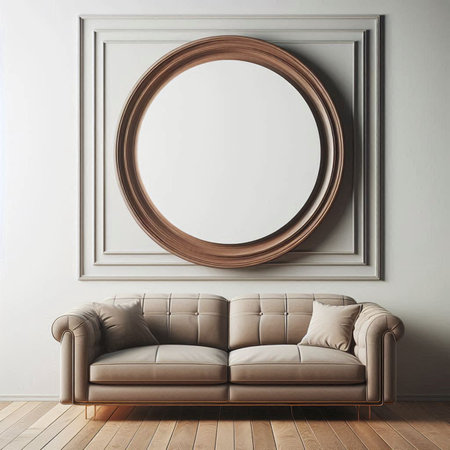 Round frame in the interior. 3d rendering, 3d illustration.の写真素材