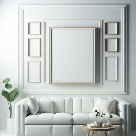 Mock up poster frame in interior background, 3d render illustrationの写真素材