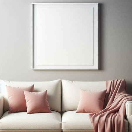 Mock up poster frame in interior background. 3d render illustrationの写真素材