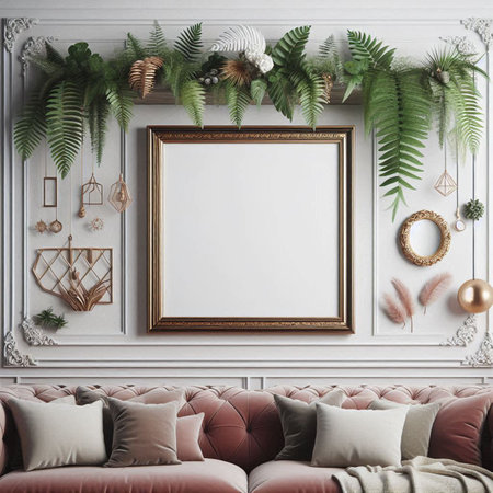 Mock up blank frame in classic interior background, 3d render illustration