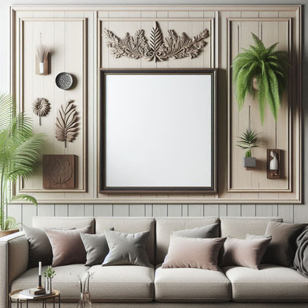 Mock up poster frame in interior background, Scandinavian style. 3d render