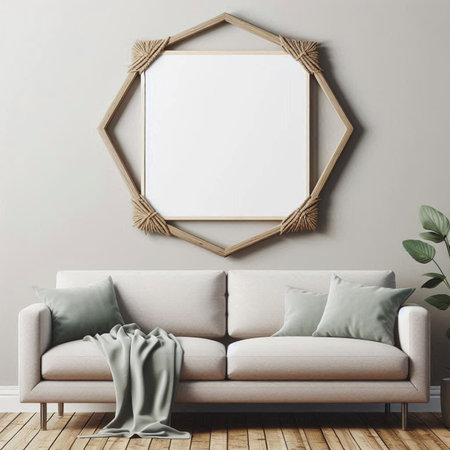 Mock up poster frame in modern interior background, 3d renderの写真素材