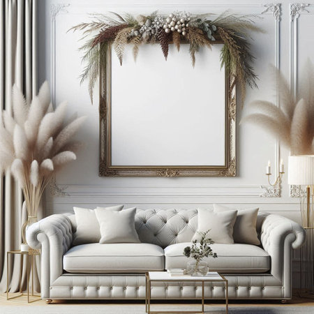 Mock up poster frame in classic interior background, 3d renderの写真素材