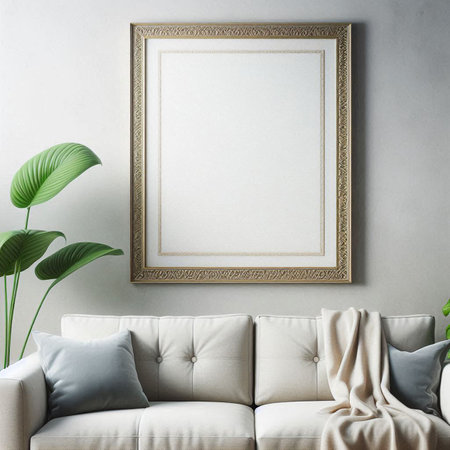 Interior of living room with mock up poster frame, 3d renderの写真素材
