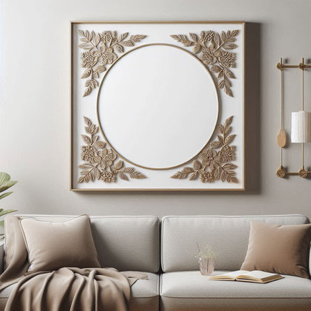 Mock up poster frame in interior background, 3d render illustration
