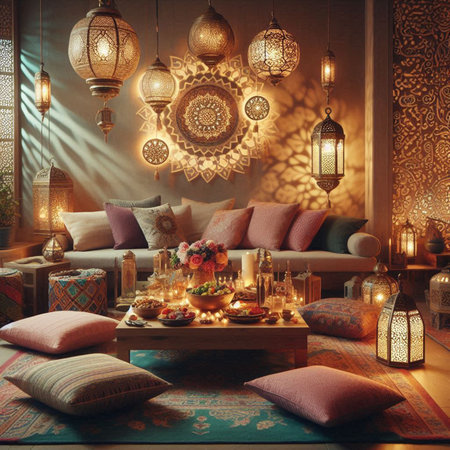 Interior of the living room in oriental style. 3d render