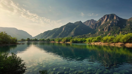 Landscape of the river and mountains in the Crimea. Ukraine.の写真素材