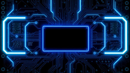 Abstract blue circuit board background. Technology concept. 3D Renderingの写真素材