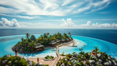 Tropical island with palm trees at Maldives, panoramaの写真素材