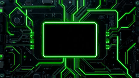 Circuit board background. Electronic computer hardware technology. Integrated communication processor. Information engineering component. 3D illustrationの写真素材
