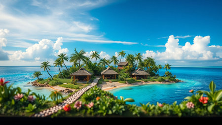 Beautiful tropical Maldives island with palm trees and blue lagoonの写真素材