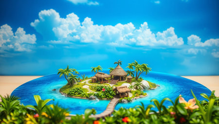 Tropical island with palm trees on the sand. 3d renderingの写真素材