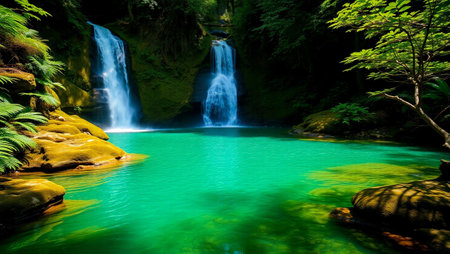beautiful waterfall in deep forest at thailand,waterfall in deep forestの写真素材