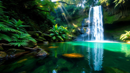 Beautiful waterfall in the tropical forest, Thailand. Long exposure.の写真素材
