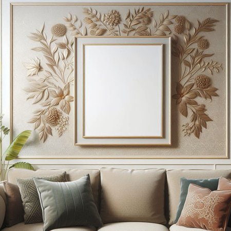 Mock up poster frame in interior background, 3D render illustration