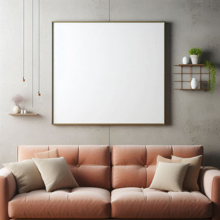 Mock up poster frame in modern living room interior, 3d render