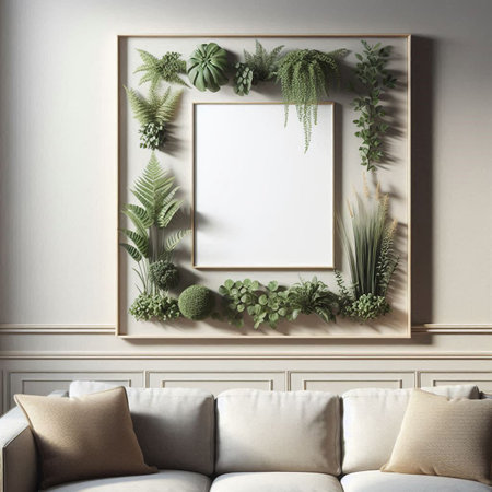 Mock up poster frame in interior background, 3D render illustration