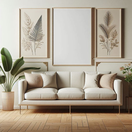 Mock up poster frame in modern interior background, 3d render