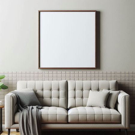 Mock up poster frame in modern interior background, 3d render