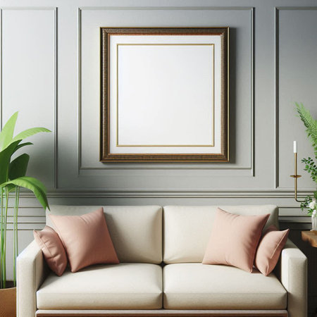 Mock up poster frame in classic interior background, 3d render illustration