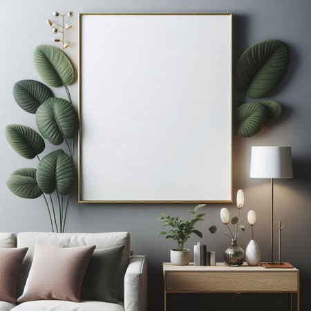 Mock up poster frame in interior background, Scandinavian style, 3D render