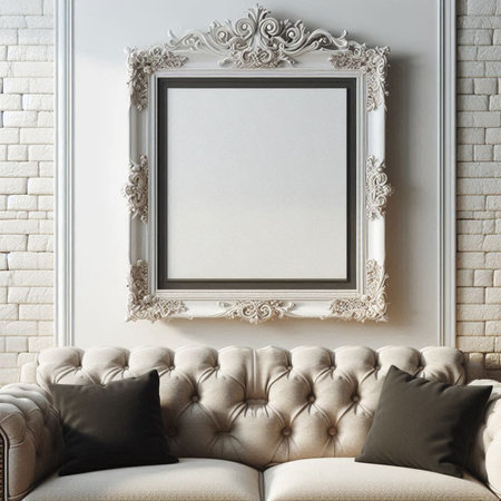 Mock up blank picture frame in classic interior. 3d renderの写真素材