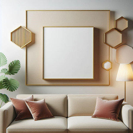 Mock up poster frame in modern interior background, 3d render