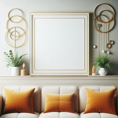 Mock up poster frame in interior background, Scandinavian style, 3D renderの写真素材