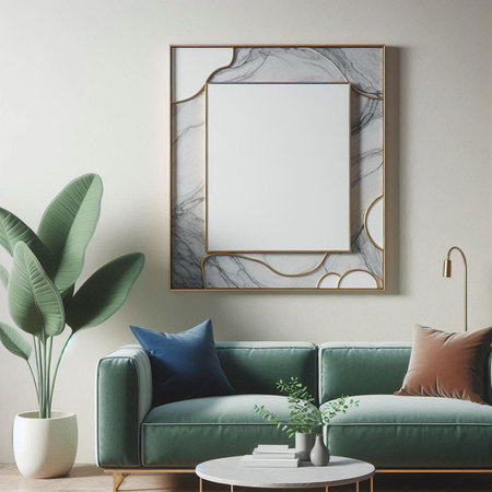 Mock up poster frame in interior background, 3D render illustration