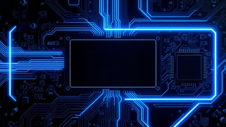 Abstract blue circuit board background. Technology concept. 3D Rendering