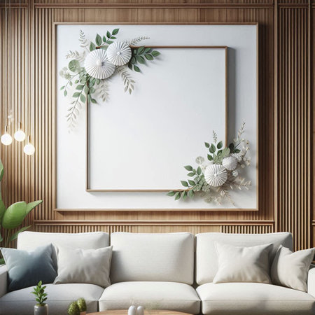 Mock up poster frame in interior background, 3D render illustration