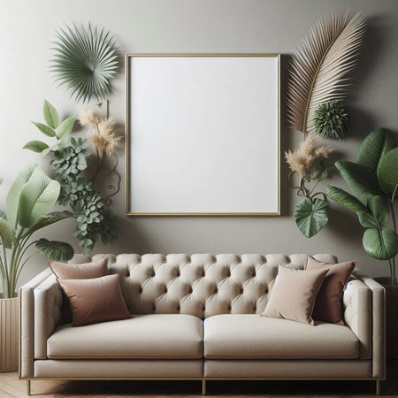 Mock up poster frame in interior background, 3d render illustration