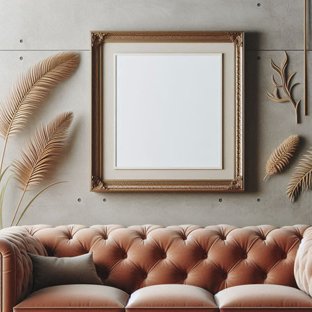 Mock up poster frame in interior background, 3d render illustration