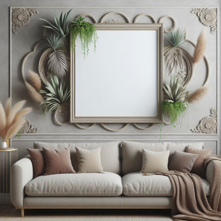 Mock up poster frame in classic interior background, 3d render
