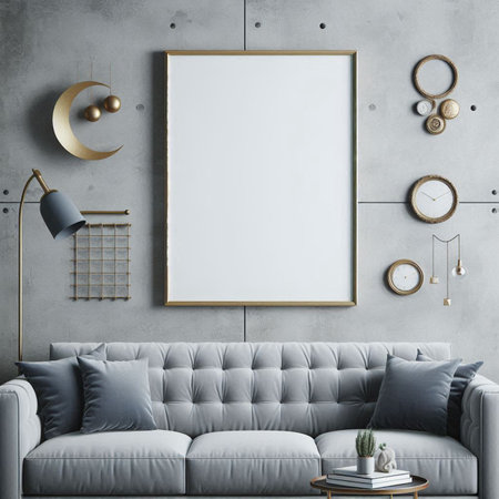 Mock up poster frame in interior background, Scandinavian style, 3D render