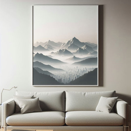 Modern interior design, mock up poster frame on wall, 3d render