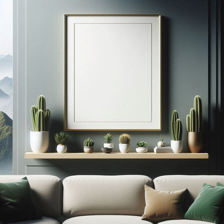 Mock up poster frame in interior background, Scandinavian style, 3D render