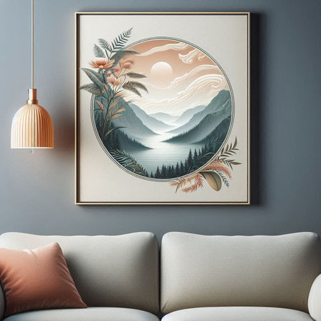 Mock up poster frame, interior design, 3d render illustration