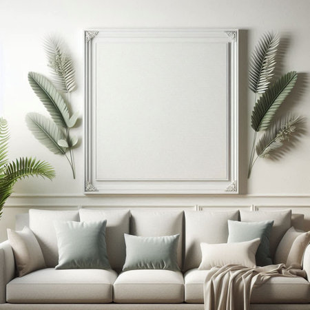 Mock up poster frame in interior background, 3D render illustration