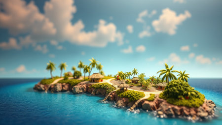 Tropical island with palm trees and blue sea. 3d renderの写真素材