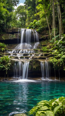 Tropical waterfall in the rainforest of Borneo.の写真素材