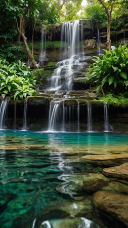Beautiful waterfall in the tropical forest. Waterfall in the jungle.