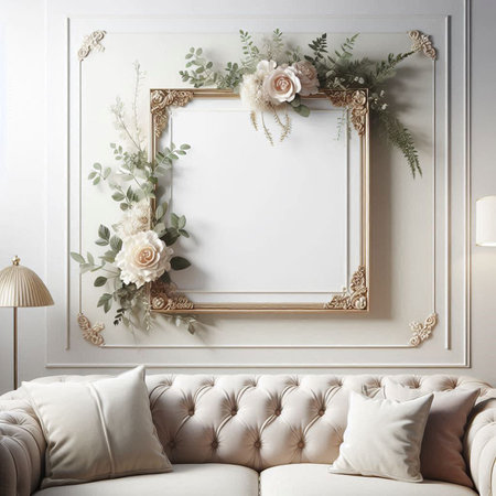Mock up blank frame in classic interior background, 3d render