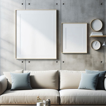 Mock up poster frame in interior background, Scandinavian style, 3D render