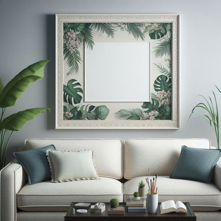 Mock up poster frame in interior background, Scandinavian style, 3D render