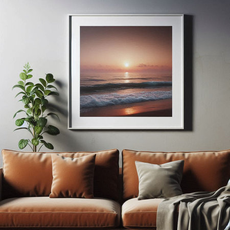 Modern interior design. Mockup poster frame. 3D render.の写真素材