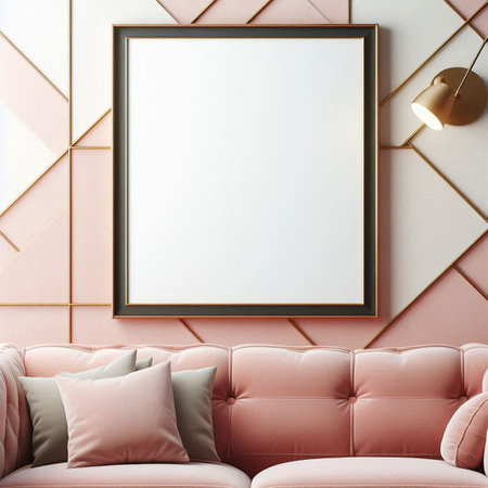 Mock up poster frame in interior background. 3d render illustration