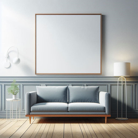 Mock up poster frame in modern interior background, 3d render illustrationの写真素材